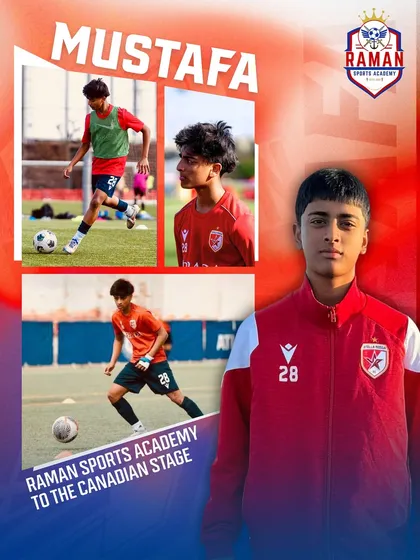 From our academy to the world stage. This graphic highlights the journey of our player, Mustafa, who now plays for Stella Rossa in Canada and earned a training opportunity with Fluminense FC in Brazil.