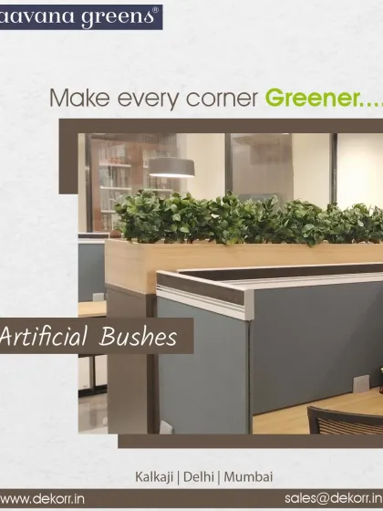 Make every corner greener with our artificial bushes. Here, they are used as toppers for office cubicle dividers, adding a touch of nature and privacy to the workspace.