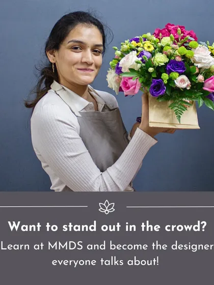 Want to be the designer everyone talks about? This student, holding her professional-quality arrangement, embodies the skill and artistry I teach in my career-focused courses.