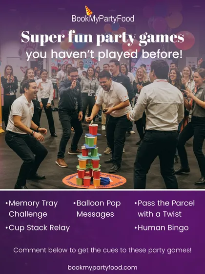 An event is more than just food; it's about connection and fun. I organize super fun party games and team-building activities like Cup Stack Relay and Human Bingo to keep your guests laughing, bonding, and creating lasting memories.