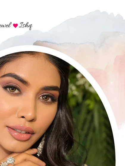 A beauty shot focusing on the flawless makeup and the sparkle of the diamond hathphool. It’s these little details that complete the bridal look.