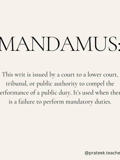Mandamus is a writ issued to compel a lower court, tribunal, or public authority to perform a mandatory public duty they have failed to carry out.