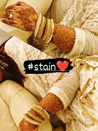 A collage showing off the beautiful stain. The deep color looks so regal with the gold bangles.