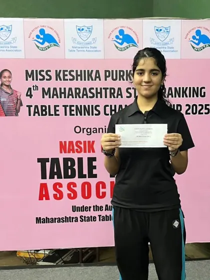 Ayaana Beddingwala proudly displaying her bronze medal from the Under-15 Girls category at the Nashik State Ranking Tournament. Her determination is an inspiration.
