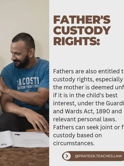 Fathers have clear custody rights in India. I explain the circumstances under which a father can be granted full or joint custody, ensuring paternal rights are fully represented.