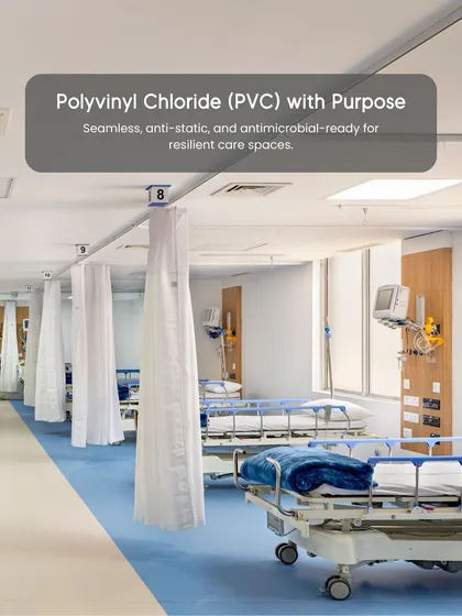 This ward utilizes Polyvinyl Chloride (PVC) flooring for its seamless, anti-static, and antimicrobial properties. The design prioritizes hygiene and resilience, with privacy curtains for each bed to ensure patient dignity.