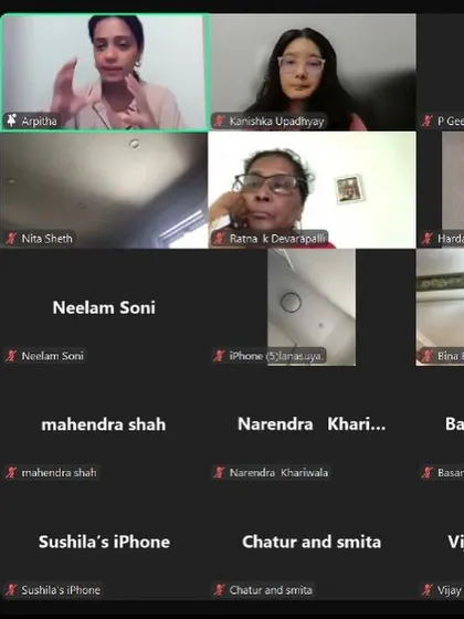 My wellness programs are not limited to in person sessions. This screenshot shows an online workshop I conducted on geriatric nutrition, demonstrating how we can connect with and educate diverse audiences, including elderly participants, through virtual platforms.
