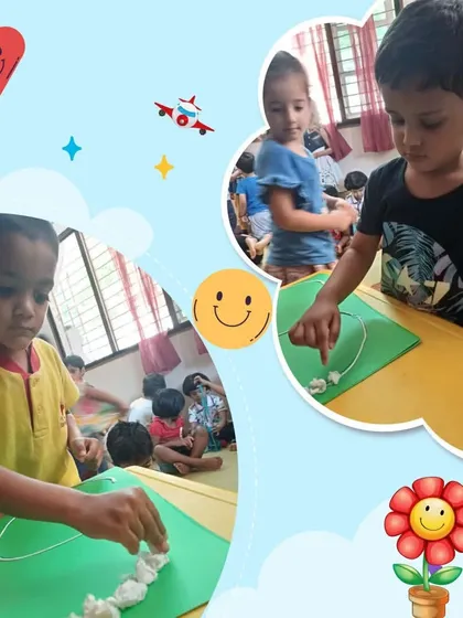 A child carefully places a cotton ball to form a letter, an example of our multi-sensory approach to phonics that makes learning memorable and fun.