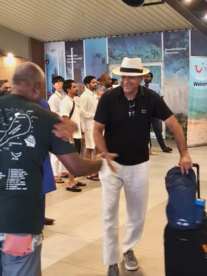 Welcoming friends to our liveaboard trip in the Maldives. The adventure begins the moment you step on board.