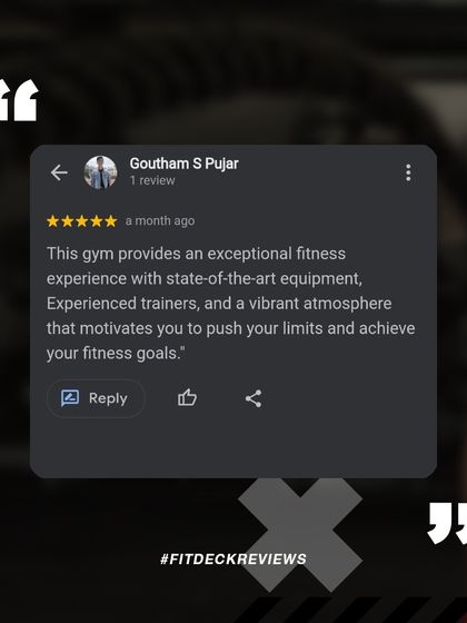 "An exceptional fitness experience." Goutham's review perfectly captures our goal: to provide state-of-the-art equipment, experienced trainers, and a vibrant atmosphere that motivates you to push your limits.