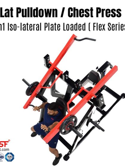 An overhead view of our 2-in-1 Iso-lateral Lat Pulldown and Chest Press machine. The Flex Series is designed for maximum utility, allowing you to train opposing muscle groups on a single station.