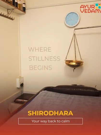 "Where stillness begins." This image captures the essence of a Shirodhara room. It is a sanctuary designed to help you disconnect from the outside world and find your way back to inner calm.