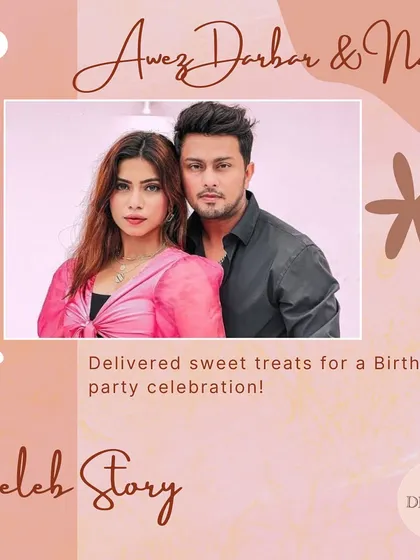 A "Celeb Story" highlight for a birthday cake I delivered for a party celebrating popular influencers Awez Darbar and Nagma.