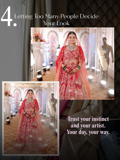 A key piece of advice for brides: don't let too many opinions decide your look. Trust your instinct and your artist. This bride did, and her confidence in her classic red lehenga look shines through.