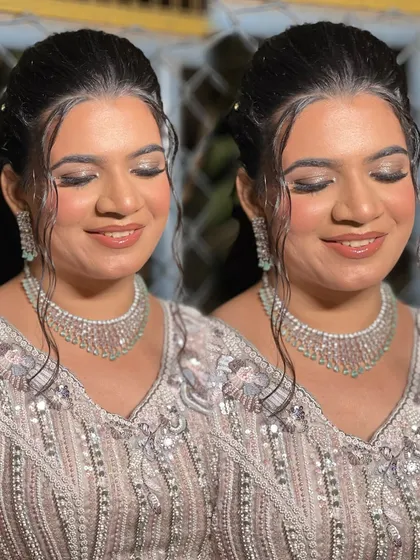 A dual-panel image showing the beautiful details of her smokey eye makeup.