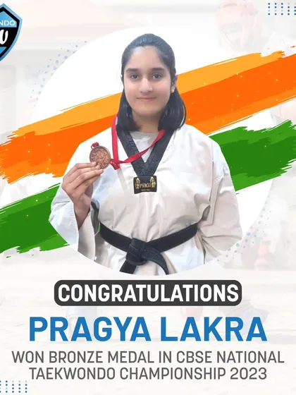 Pragya Lakra secures a Bronze Medal at the CBSE National Taekwondo Championship 2023.