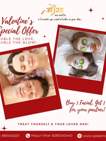 Double the love, double the glow with our Valentine's special offer. Treat yourself and your loved one with our buy one, get one free facial deal.