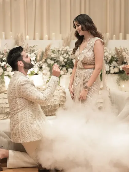 This is the moment. I use effects like this theatrical smoke to create a truly cinematic and unforgettable proposal shot, making your engagement feel like a scene from a movie.