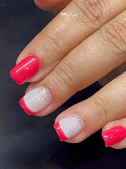 Another shot of the modern pink French tip with a touch of sparkle.