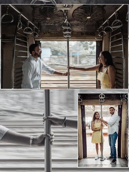 A collage capturing the motion and feeling of a ride on the Mumbai local train. The selective color and blur effects add a dynamic, artistic touch.