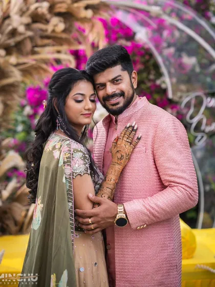A beautiful couple shot. For Disha's outdoor event, I created a soft and romantic makeup look that felt natural in the daylight and photographed beautifully.