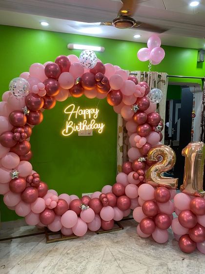 Another angle of the beautiful pink-themed 21st birthday decoration.