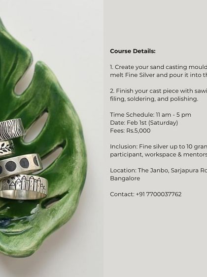 Course details for the 'Cast Your Jewel' workshop, covering the process from creating a sand mould to polishing your final piece.