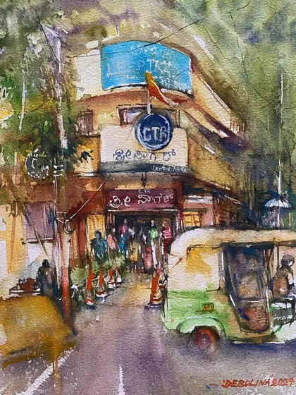 Namma Bengaluru is full of iconic spots, and CTR is one of them. This watercolor sketch captures the evening buzz outside the famous eatery, known for its benne dosa. It’s a piece of my city, a place that fills my sketchbook and my heart.