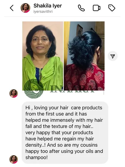This client noticed a difference from the first use, with my oil and shampoo helping her regain hair density and reduce hair fall. Her cousins are now happy users too.