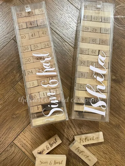 Personalized Jenga is a fun and interactive gift for any occasion. The clear acrylic case can be customized with names, and the wooden blocks can be engraved with special messages or dates.