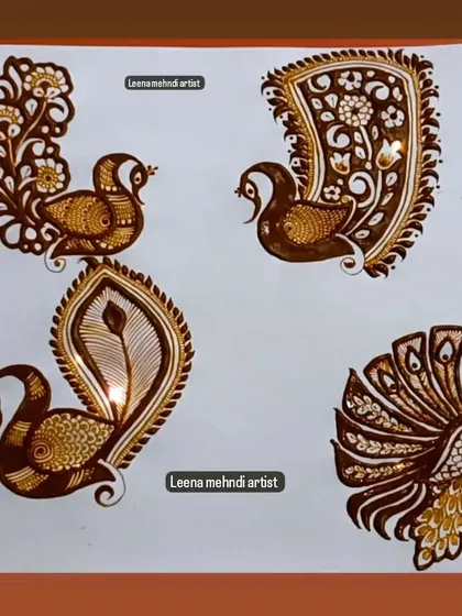 A collection of four different peacock designs. In my classes, you'll learn to draw peacocks in various styles, from simple to highly detailed.