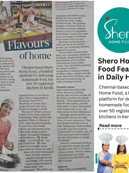 Our mission to empower home cooks is getting noticed. We were recently featured in The Hindu, highlighting our work with over 50 registered kitchens in Kerala alone. This recognition showcases the real impact our platform is making for women entrepreneurs across the country.
