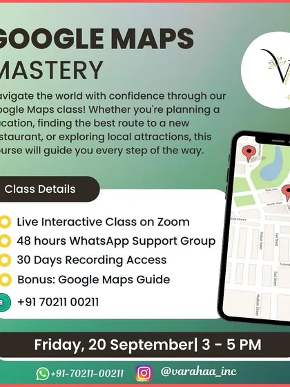 Navigate the world with confidence with my Google Maps Mastery class. I will guide you through planning a vacation, finding the best route to a new restaurant, or exploring local attractions, complete with a bonus guide.