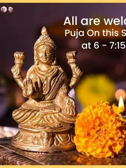 All are welcome to join our weekly Sunday puja. This is a traditional worship ceremony where we make offerings to the divine, like this puja for the Goddess Lakshmi, to cultivate devotion and receive blessings.