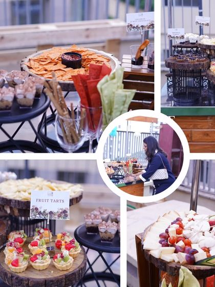 A collage that includes a shot of my team member setting up the buffet, giving a glimpse into the hard work that happens before the guests arrive.