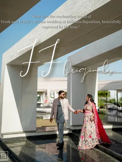 Set against the modern architecture of Didwana, Rajasthan, this portrait of Vivek and Prachi is a blend of contemporary style and timeless romance. It shows how I use the location to frame your love story.