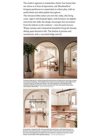 This page from our AD feature showcases the dining area and kitchen, noting the studio's signature minimalist, clutter-free style.