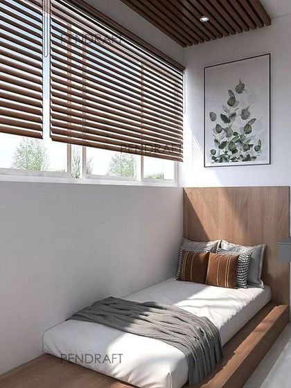 The proposed layout for the converted terrace, featuring a platform bed and a floating desk to create a functional and modern bedroom for a young girl.