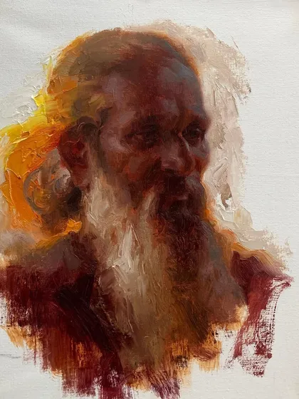 A portrait from the "WARM" series, using a palette of sunset colors to create a feeling of warmth and light.