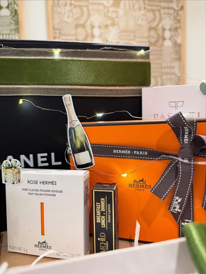 It's all in the details. A glimpse of the handpicked luxury items, including Hermès and Chanel, that made this Roka hamper truly exceptional.