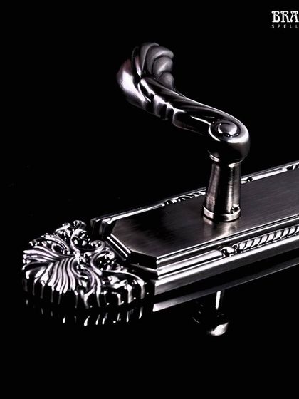 This is my Roshanara door lever in an Antique Silver finish. The ornate, carved backplate and twisted lever handle are inspired by royal attire, offering a different kind of opulence that is intricate, bold, and full of character.