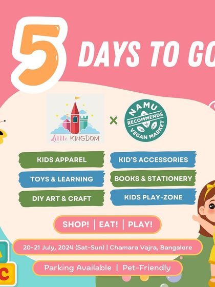 Five days to go! A countdown graphic listing all the exciting categories available, from kids' apparel and toys to a dedicated play-zone.