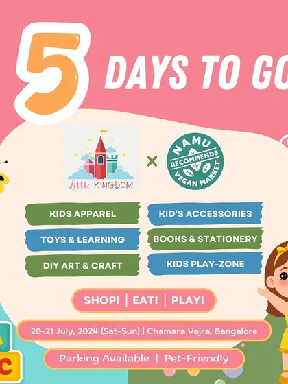Five days to go! A countdown graphic listing all the exciting categories available, from kids' apparel and toys to a dedicated play-zone.