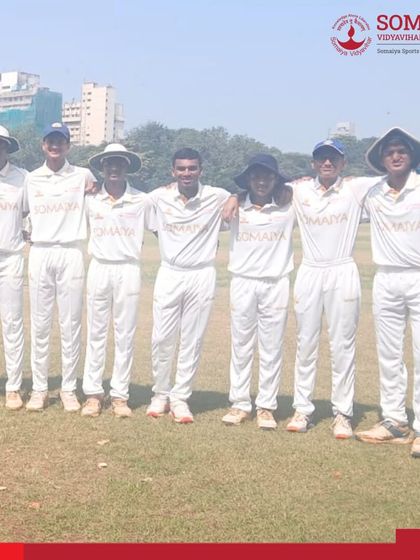 Another group photo of the victorious S K Somaiya Vinay Mandir Junior College team, showcasing their unity and success.