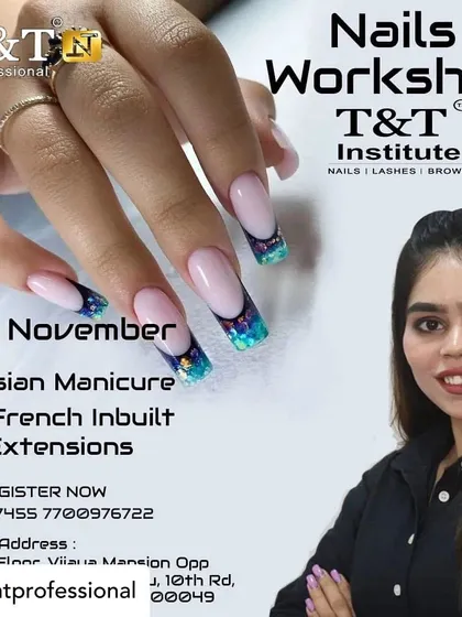 An advertisement for our workshop on Russian Manicure and 3D French Inbuilt Extensions. These are highly sought-after, advanced skills in the industry.