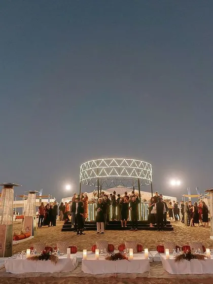 We transformed the Thar desert into an epic welcome party under the stars. The logistics were complex, but creating this unforgettable experience with an earthy, neutral decor palette that complemented the vast landscape was a challenge we loved.