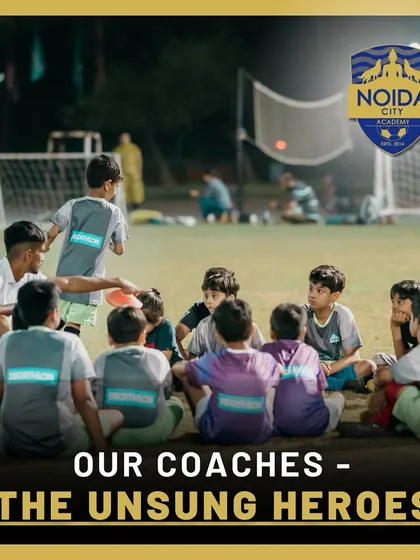 Our coaches are the unsung heroes. Here, a coach gives a tactical talk to a group of young, aspiring players from our Noida City Academy.