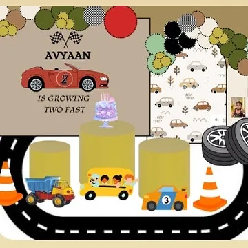 A digital mockup I created to show the client the vision for the car-themed party layout before the event.