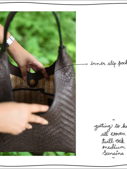 The interior of the Medium Sunaina features multiple slip pockets, perfect for keeping your phone and other essentials within easy reach.