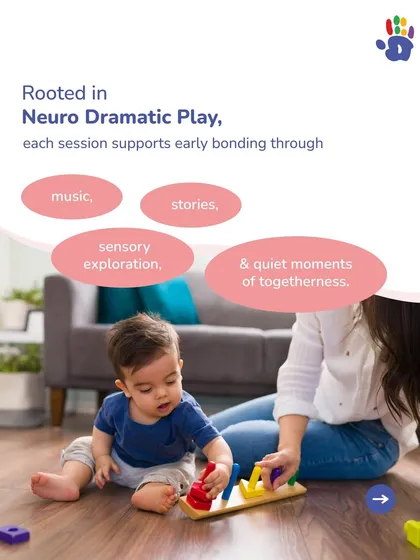 Rooted in Neuro Dramatic Play, each session in The Nesting Circle supports early bonding. We use music, stories, sensory exploration, and quiet moments of togetherness to foster deep connection.